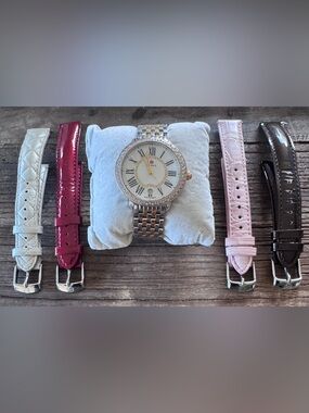 Michele Two-Tone Silver and Gold Bracelet Watch with Interchangeable Straps